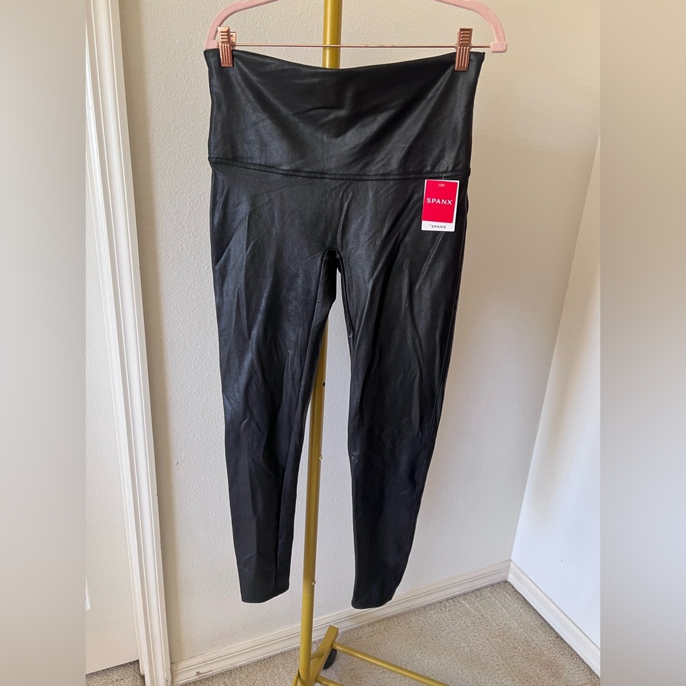 SPANX Black High Waist Faux Leather Leggings Women 1X NWT